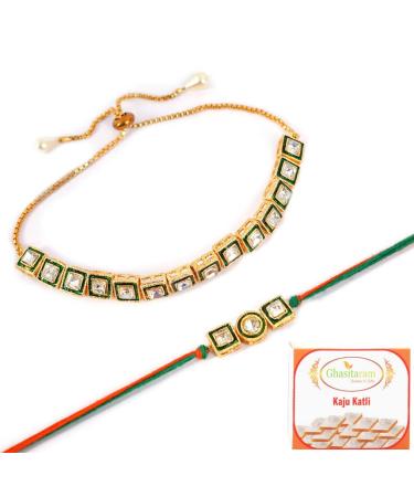 Ghasitaram Gifts Rakhis Online - Rakhi for Brother-MJ-1 Bhaiya Bhabhi Rakhi with 200 GMS of Kaju katli Rakhi Set with 200 gms of Kaju katli