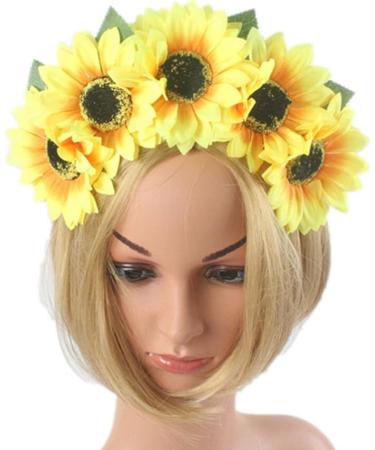 Healeved Yellow Sunflower Headdress Hawaiian Hair Simulate Flower Headband Holiday Photo Props - Buy Online on GoSupps.com