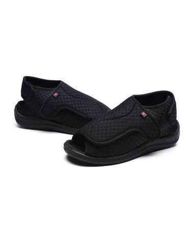 Diabetic Edema Shoes for Men Lightweight Walking with Rubber Sole Dew Toe Diabetic Shoe Arthritis Edema Memory Foam Adjustable Bar-Strap Slippers 11.5 Black