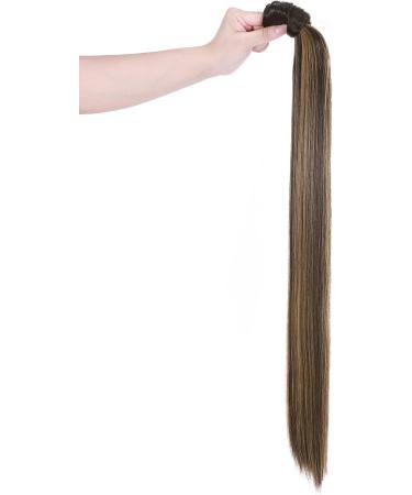 Ponytail Extension Wrap Around Long Straight Curly Clip In Hair Extensions 32 Inch Brown Black Blonde Hairpiece Women - Dark Brown & Sandy Blonde - Buy Online on GoSupps.com
