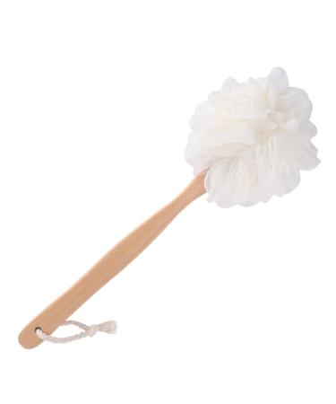 RASDDER Bath Brush Long Handle for Shower, Loofah on a Stick, Soft Mesh Loofah for Skin Exfoliating, Shower Brush for Men and Women White