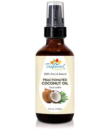 Fractionated Coconut Oil 4 oz - 100% Pure Organic Cold Pressed Unscented Liquid Coconut Oil for Skin Hair Nails Massage Carrier Oil for Aromatherapy Aceite de Coco