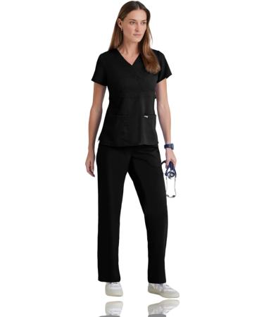 BARCO Grey's Anatomy Scrubs Riley V-Neck Women's Scrub Top - Super-Soft, Small, Black - Buy Online on GoSupps.com