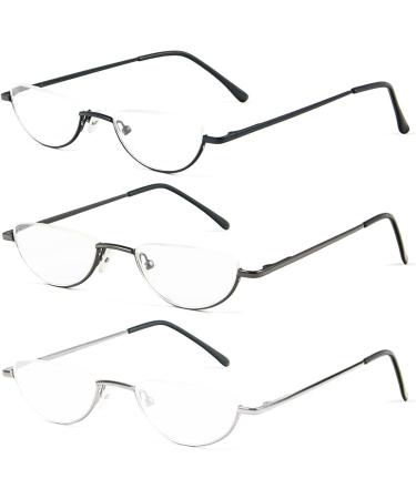 REAVEE 3-Pack Retro Designer Half Moon Reading Glasses with Spring Hinge - Black Grey Silver 1.75 - Buy Online on GoSupps.com