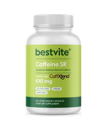 BESTVITE Caffeine 100mg SR (120 Vegetarian Capsules) - Sustained Release Caffeine Pills - Vegan - Non GMO - Gluten Free - Natural Caffeine Pills 120 Count (Pack of 1)