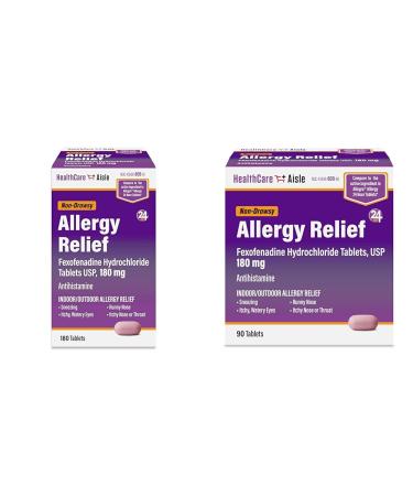 HealthCareAisle Allergy Relief - Fexofenadine Hydrochloride Tablets USP 180 mg - 180 & 90 Tablet Bundle - Allergy Medication