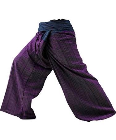 MEMITR Original Thai Fisherman Pants, Perfect for Yoga, Martial Arts, Pirate, Medieval, Japanese Samurai Pantalones Plus Size Blue and Purple