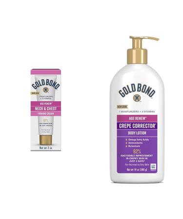 Gold Bond Age Renew Neck & Chest Firming Cream 2 oz. Clinically Tested Skin Firming Cream & Age Renew Crepe Corrector Body Lotion Replenishing & Smoothing Formula 14 oz.