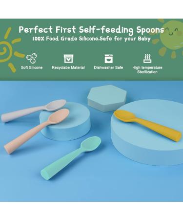 Vicloon Silicone Baby Feeding Training Spoon Set - 4pcs Self-Feeding Weaning Spoons for Kids, Toddlers, Children, Infants - Grey/Green/Pink/Yellow - Buy Online on GoSupps.com