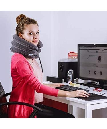 Cervical Neck Traction Device by DaviSmart - Adjustable Inflatable Collar Brace for Neck Pain Relief + Eye Mask (Gray) - Buy Online on GoSupps.com