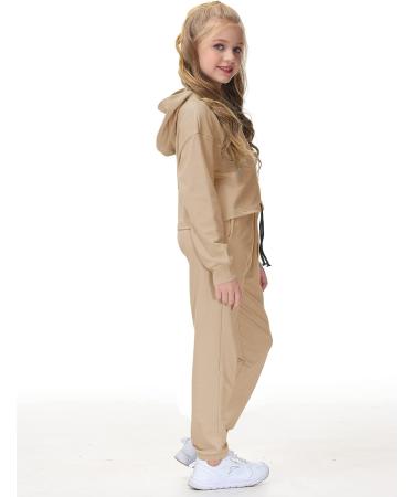 Leyay Girl's Khaki Cropped Hoodie and Sweatpants Set - Size 6-7 Years - Buy Online on GoSupps.com