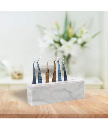 Tweezer Holder Makeup Accessory for Eyelash Extensions - 8 Holes - Marble White Acrylic - Ideal Organizer for Beauty Professionals - Buy Online on GoSupps.com