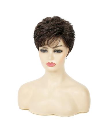 Short Brown Pixie Wig for White Women - Synthetic Layered Cosplay Hair in Brown mixed Blonde - Buy Online on GoSupps.com