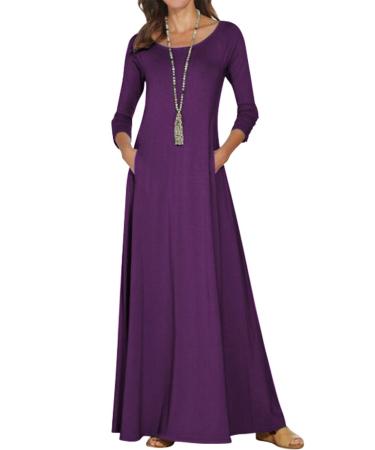 Jacansi Women's 3/4 Long Sleeve Maxi Dresses Casual Boat Neck Dress with Pockets 4XL Purple