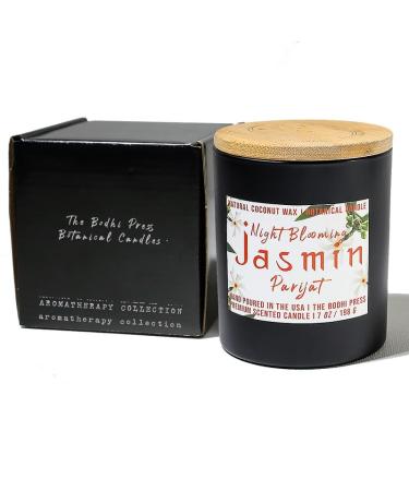 Night Blooming Jasmin Parijat Candle Premium Handmade Scented Candles in Glass Jar | Long Lasting Natural Coconut Wax Candle for Aromatherapy Housewarming Gifts - 198 Grams