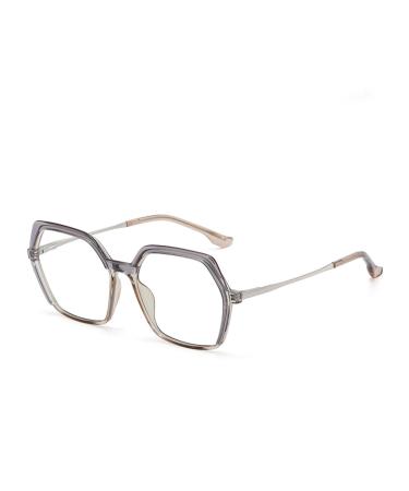 SERONI Metal Temples Tr90 Polygon Frame Blue Light Blocking Glasses for Women Men Anti UV Ray Computer Reading Glasses Purple-tea 55 Millimeters