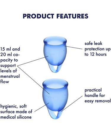 Satisfyer Feel Confident Menstrual Cup - Reusable & Soft Silicone Period Cup with Removal Ring - Two Sizes for All Flows - Dark Blue - Buy Online on GoSupps.com