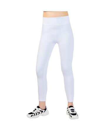 Kiderence Youth Girls Athletic Leggings Dance Running Workout Yoga Pants with Pocket 8-9 Years White - 1 Pack