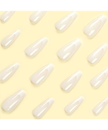 24Pcs Long French False Nails - White Coffin Press On with Nail Glue | Acrylic Stick On, Full Cover French Tips for Women | Nude White French Nail Art - Buy Online on GoSupps.com