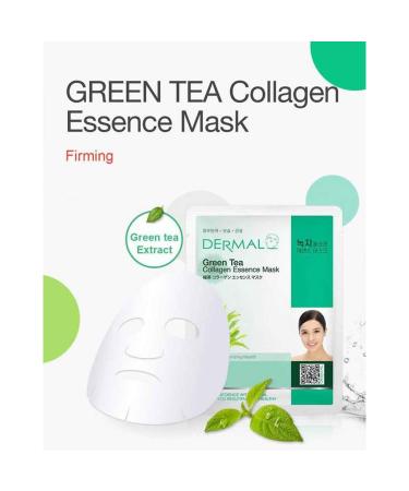 Dermal Green Tea Collagen Essence Facial Mask Sheet 23g Pack of 10 - Hydrating & Soothing for Sensitive Oily Skin - Revitalize Dull Skin - Daily Treatment Sheet Mask - Buy Online on GoSupps.com