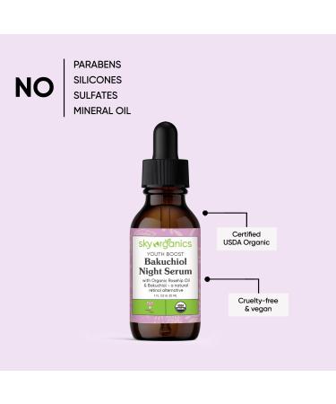 Sky Organics Youth Boost Bakuchiol Night Serum 1 oz - Natural Anti-Aging Skincare - Buy Online on GoSupps.com