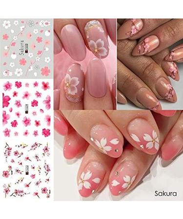 Peach Blossom Nail Art Stickers - Colorful Floral Designs for Acrylic Nails | Sakura Water Transfer Decals for Women - Manicure Tips & Decorations - 12 Sheets - Buy Online on GoSupps.com