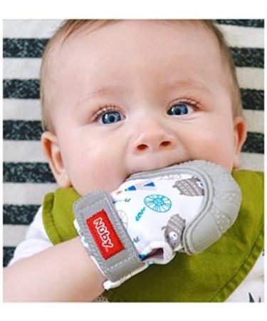Nuby Soothing Teething Mitten (Grey) - 2 Pack with Hygienic Travel Bag - Buy Online on GoSupps.com