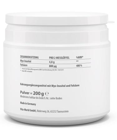 Vita World Pack of 3 Inositol + Folic Acid 3 x 200 g Powder Made in Germany - Buy Online on GoSupps.com