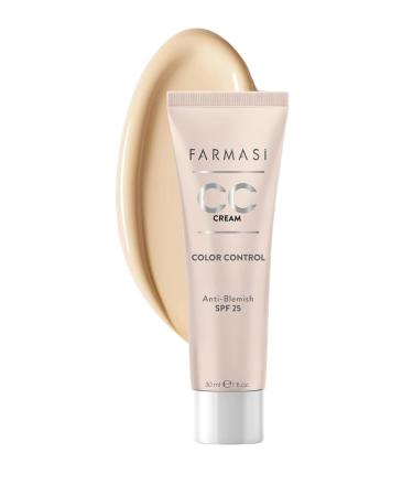 FARMASI CC Color Control Cream Natural and Flawless Finish Enriched Formula with Multimineral & Spf 25+ All-Day Hold All Skin Types 1 fl. oz 02 Light to Medium