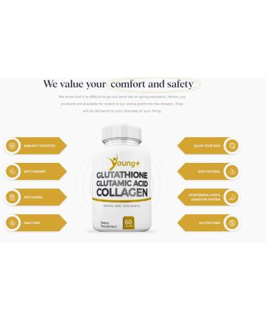 Buy Young+ Glutathione Glutamic Acid & Collagen Antioxidant Supplement 1000mg 60 Capsules for Optimal Health | Shop Internationally - Buy Online on GoSupps.com