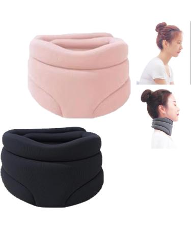 Soft Foam Neck Brace Universal Cervical Collar Neck Brace for Neck Pain Relief Adjustable Neck Support Brace for Sleeping Wraps Keep Vertebrae Stable and Aligned yl-105023(Black+Pink)