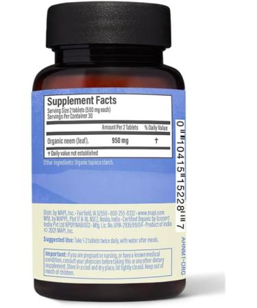 Maharishi Ayurveda Organic Neem Tablets - 100% Herbal Supplement for Blood Purification & Clear Skin | 60 Organic Tablets (500mg - Buy Online on GoSupps.com