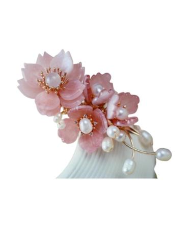 Funipunk Chinese Hanfu Flower Hair Clip Hair Sticks Pins Brooch Breastpin Chignon Vintage Shell Pearl wedding (pink-1)