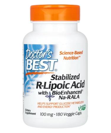 Doctor's best-stabilized R-liponic acid dietary supplement with bioenhanced NA-Rala |Supports cell energy and nerve health - 180 capsules