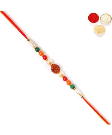 Jaiccha Ghasitaram Rakhi Gifts for Brothers Log Platter of 5 Dryfruits with 2 Rudraksh Rakhis - Buy Online on GoSupps.com