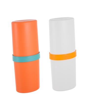 Frcolor 2 piece of toothbrush cup portable toothbrush carrier toothbrush case travel cup organizer toothbrush holder toothpaste holder school supplies raccaster holder orange 20x8.4x6.4cm