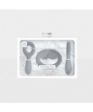 ezpz Oral Development Tools 3 Pack in Gray - Non-Slip Loop Smile and Stick 100% Silicone - Encourages Speech Sound - Sensory Bumps - Dishwasher Safe - Ages 3 Months - Buy Online on GoSupps.com