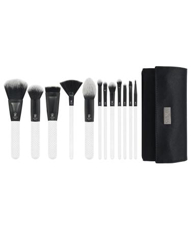 MODA Pro Full Face 13PC Makeup Brush Set with Travel Pouch - White
