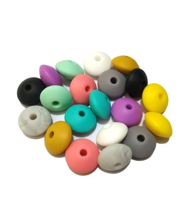 Arakierst 50pcs Silicone Abacus Pearl Bead 12mm Silicone Flat Spacer Beads for Pacifier Chain DIY Beading Mom Nursing Necklace Accessories