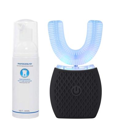 Lifrelex Ultrasonic Electric Toothbrush, Automatic Toothbrush 360 Mouth Cleansing, LED Light, Teeth Cleaning Hands Free, U-Shaped Toothbrushes Washable, Black (Toothbrush-001)
