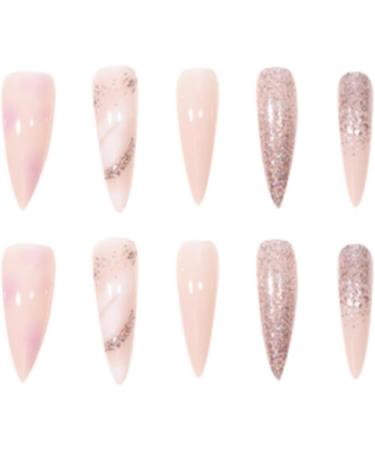 24 Pcs Marble Stiletto Fake Nails - Long Rose French Press on Nails with Glitter Almond Patterns for Women - Extra Long False Nails with Glue for Nail Art - Buy Online on GoSupps.com