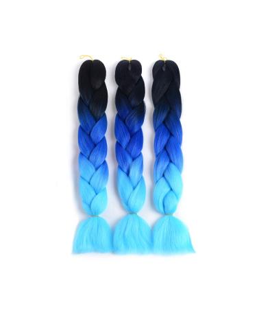 Showjarlly Kanecalon Hair Extensions - Ombre Jumbo Braids & Box Braids | 24-inch Kanecalon Braid Hair in Black Royal Blue & Heaven Blue - Buy Online on GoSupps.com