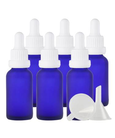 Zeoabsy 6 pieces 30 ml frosted blue glass pipette bottle with white originality lock pipette ring empty clear glass bottle glass pipette drip bottle for essential oils aromatherapy 30ml blue