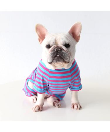BT BEAR Dog Clothing | Classic Striped Pajamas for Bulldogs & Puppies | Soft Cotton Overalls in Blue & Hot Pink - Size L - Buy Online on GoSupps.com