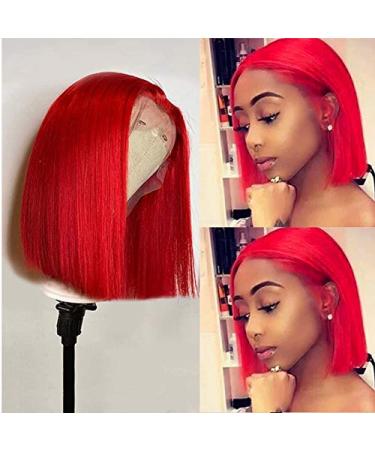 Red Bob Wigs Brazilian Human Hair 10 Inch Silky Straight 13x1 Lace Front Wig Red Remy Hair Bob Wigs Middle Part 150% Density Pre Plucked with Baby Hair Brazilian Virgin Hair Red Bob Wigs 10 Inch #Red T Part 13x1x4 Lace Wig