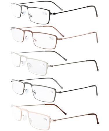 Eyekepper 5pcs Stainless Steel Frame Half-eye Style Reading Glasses Readers +3.50 Mix