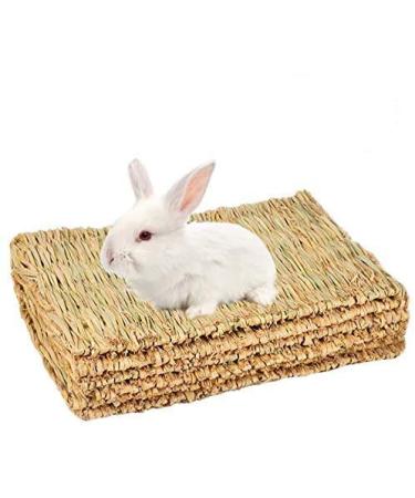 SWSTINLING 3 Pack Rabbit Bunny Mat, Natural Straw Woven Grass Bed Mat Chew Toy Bed for Small Animal Like Guinea Pig Parrot Rabbit Bunny Hamster