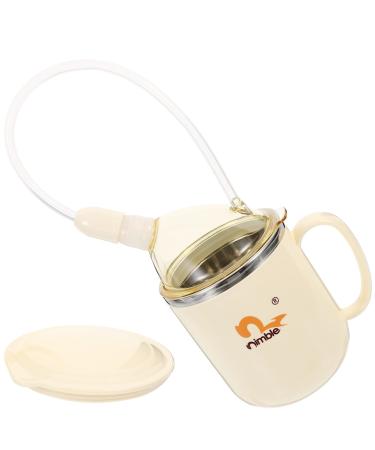 Healifty Adult Stainless Steel Drinking Cup with Lid and Straw for Disabled Elderly Drinking Water or Soup