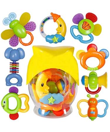 Babies Teethers Toys, 8pcs Babies Grabs Teethers Toys Educational Toys Gifts Sets for 3, 6, 9, 12 Month Newborns Infants