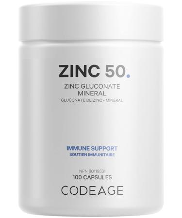 Codeage Zinc 50mg - Zinc Gluconate Supplement Mineral - 3-Month Supply - Immune Function and Skin Support - 1 Capsule Daily - Phospholipids - Vegan Non-GMO Gluten-Free - 100 Capsules